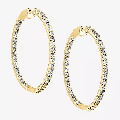 Effy  Womens 1/2 CT. T.W. Natural Diamond Sterling Silver 40.6mm Hoop Earrings