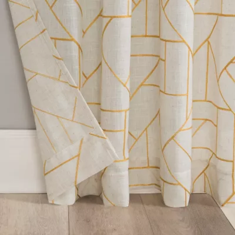 Archaeo Jigsaw Embroidery Linen Blend Rod Pocket Sheer Single Curtain Panel