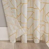 Archaeo Jigsaw Embroidery Linen Blend Rod Pocket Sheer Single Curtain Panel