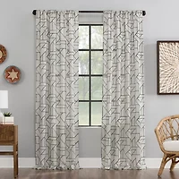 Archaeo Jigsaw Embroidery Linen Blend Rod Pocket Sheer Single Curtain Panel