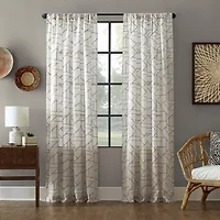 Archaeo Jigsaw Embroidery Linen Blend Rod Pocket Sheer Single Curtain Panel