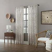 Archaeo Jigsaw Embroidery Linen Blend Rod Pocket Sheer Single Curtain Panel