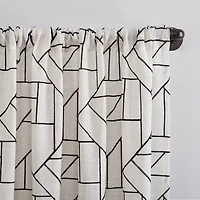 Archaeo Jigsaw Embroidery Linen Blend Rod Pocket Sheer Single Curtain Panel
