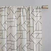 Archaeo Jigsaw Embroidery Linen Blend Rod Pocket Sheer Single Curtain Panel