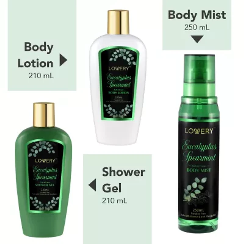 Lovery Eucalyptus Spearmint Travel Set - 3pc Bath And Body Kit