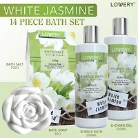 Lovery White Jasmine Bath Set - 13pc Sequin Cosmetic Bag Kit