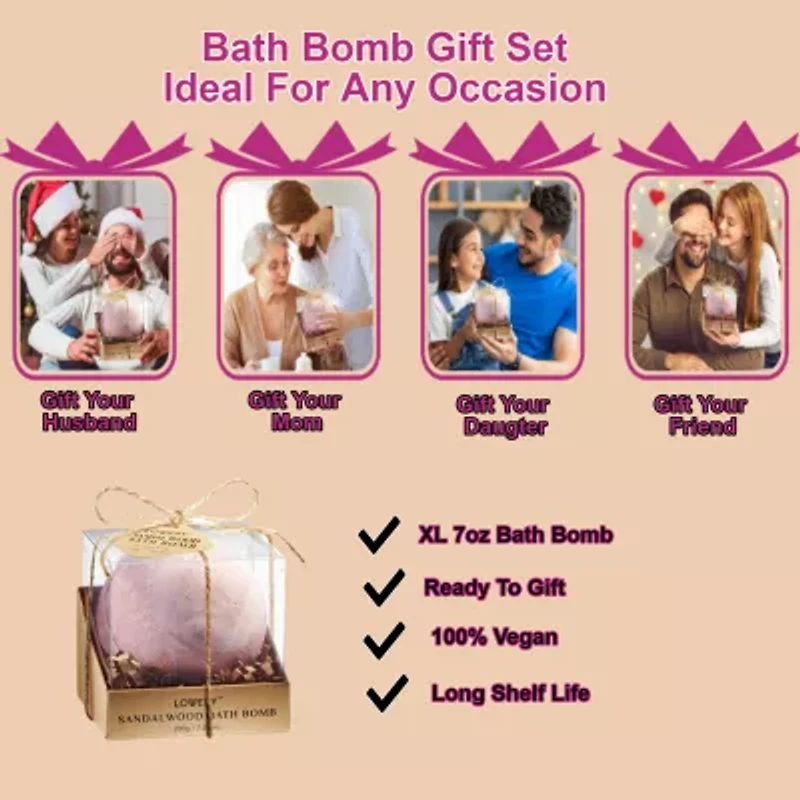 Lovery Sandalwood Handmade Bath Bomb - 7oz Extra Large Bath Fizzy