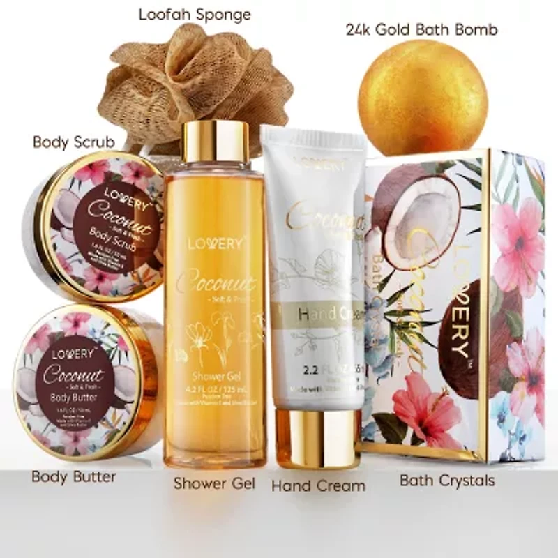 Lovery Coconut Scented Home Spa Gift Set - 8pc Self Care Kit