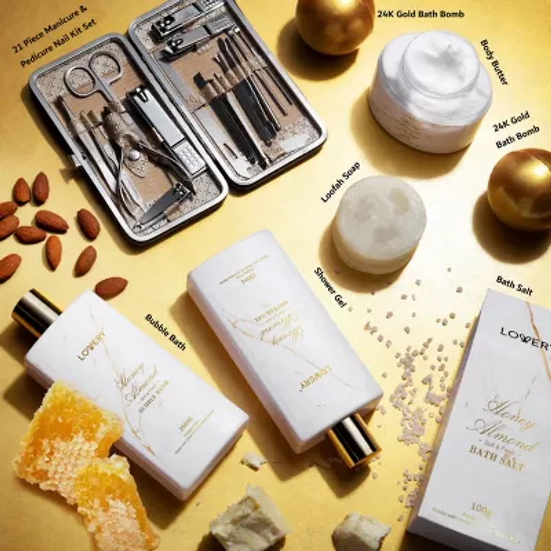 Lovery Gold Marble Bath Spa Gift Basket - 31pc Self Care Kit