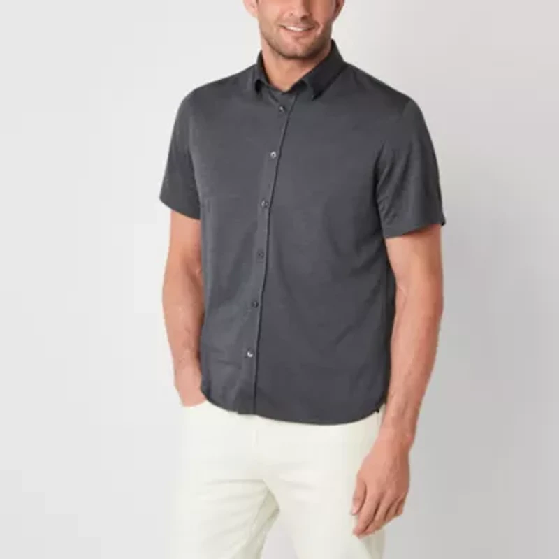 Van Heusen Performance Mens Short Sleeve Slim Fit Stretch Fabric Button-Down Shirt