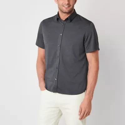 Van Heusen Performance Mens Short Sleeve Slim Fit Stretch Fabric Button-Down Shirt