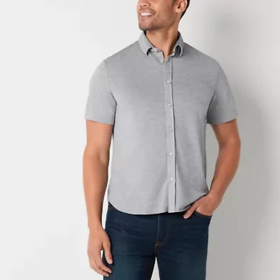Van Heusen Performance Mens Short Sleeve Slim Fit Stretch Fabric Button-Down Shirt