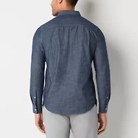 St. John's Bay Chambray Mens Long Sleeve Classic Fit Button-Down Shirt