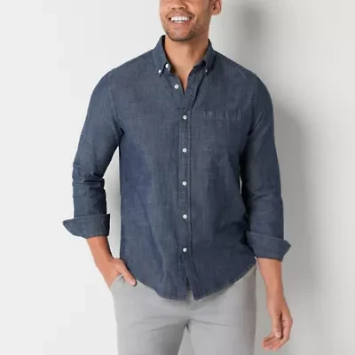 St. John's Bay Chambray Mens Long Sleeve Classic Fit Button-Down Shirt