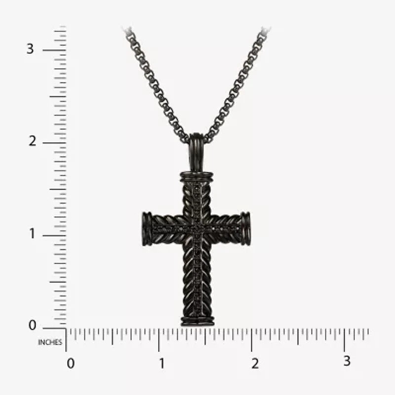 Shaquille O'Neal XLG Mens Lab Created Black Cubic Zirconia Stainless Steel Cross 22 Inch Pendant Necklace