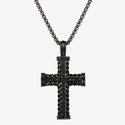 Shaquille O'Neal XLG Mens Lab Created Black Cubic Zirconia Stainless Steel Cross 22 Inch Pendant Necklace