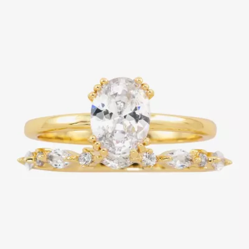 Sparkle Allure Womens Cubic Zirconia 14K Gold Over Brass Oval Bridal Set