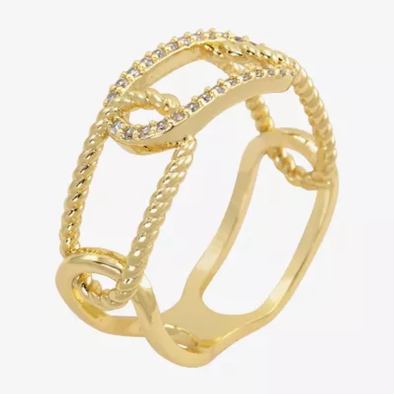 Sparkle Allure Paperclip Womens 5MM Cubic Zirconia 14K Gold Over Brass Band