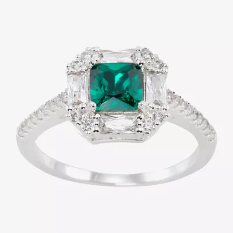 Sparkle Allure Womens Green Crystal Pure Silver Over Brass Halo Cocktail Ring