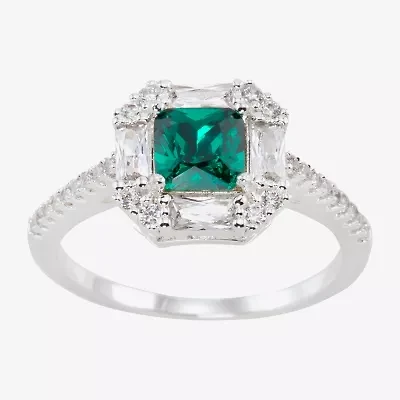 Sparkle Allure Womens Green Crystal Pure Silver Over Brass Halo Cocktail Ring