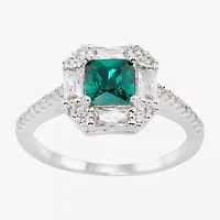 Sparkle Allure Womens Green Crystal Pure Silver Over Brass Halo Cocktail Ring