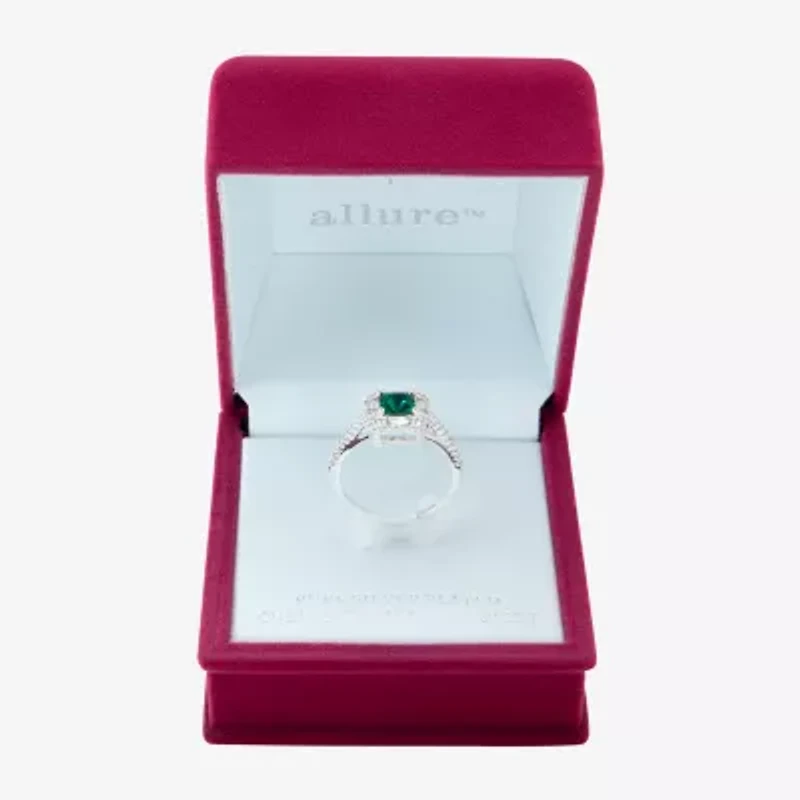 Sparkle Allure Womens Green Crystal Pure Silver Over Brass Halo Cocktail Ring