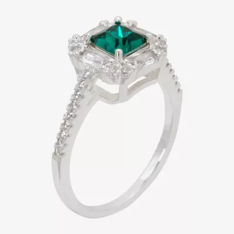 Sparkle Allure Womens Green Crystal Pure Silver Over Brass Halo Cocktail Ring