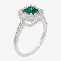 Sparkle Allure Womens Green Crystal Pure Silver Over Brass Halo Cocktail Ring