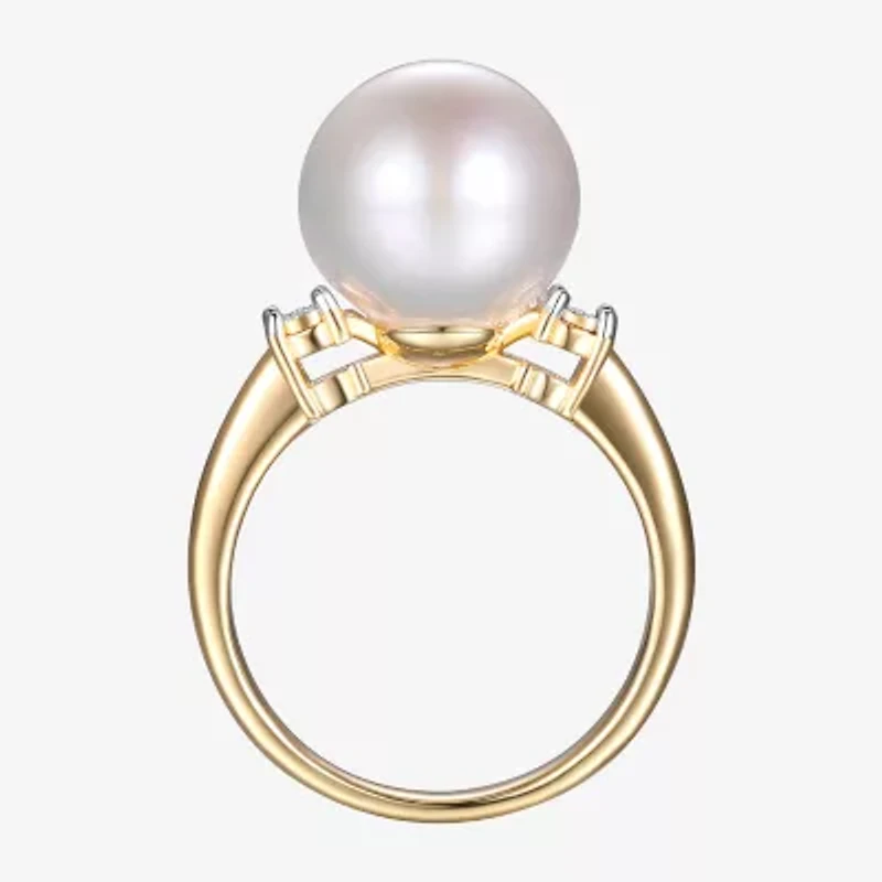 Womens Diamond Accent White Cultured Freshwater Pearl 18K Gold Over Silver Cocktail Ring