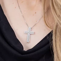 H-I / I1) Womens 1 1/ CT. T.W. Lab Grown White Diamond 10K White Gold Cross 18 Inch Pendant Necklace