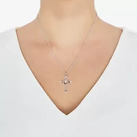 Womens White Cubic Zirconia Sterling Silver Cross 18 Inch Pendant Necklace