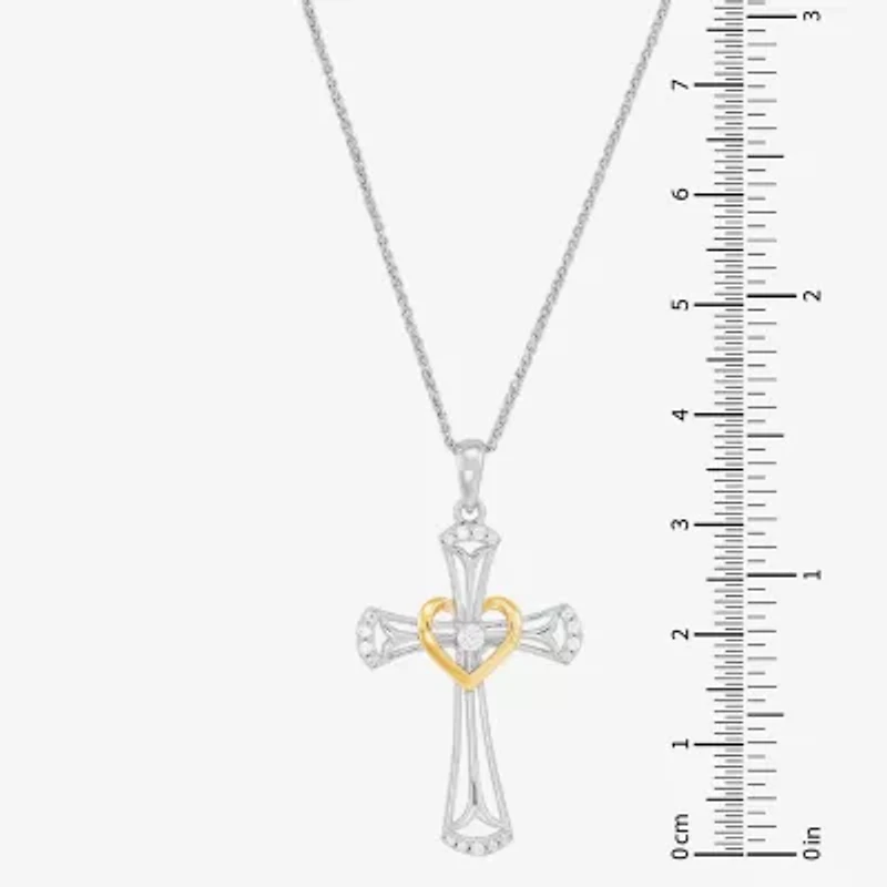 Womens White Cubic Zirconia Sterling Silver Cross 18 Inch Pendant Necklace