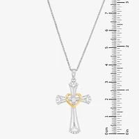 Womens White Cubic Zirconia Sterling Silver Cross 18 Inch Pendant Necklace