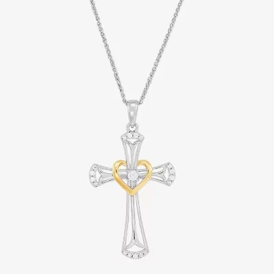 Womens White Cubic Zirconia Sterling Silver Cross 18 Inch Pendant Necklace