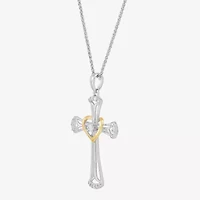 Womens White Cubic Zirconia Sterling Silver Cross 18 Inch Pendant Necklace