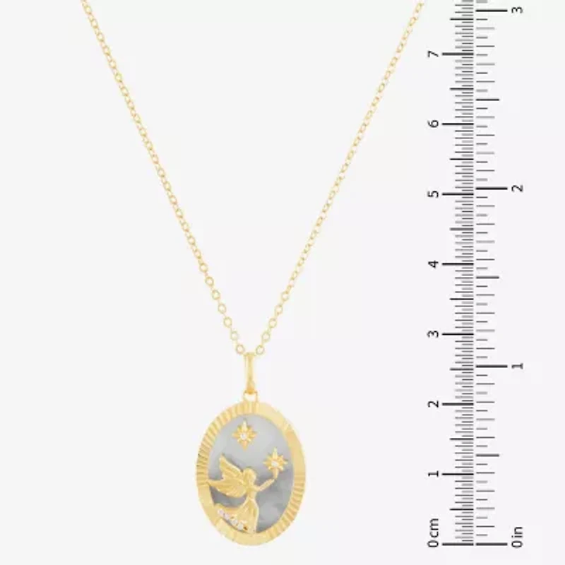 Womens White Mother Of Pearl 14K Gold Over Silver Round 18 Inch Pendant Necklace