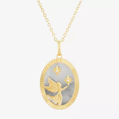 Womens White Mother Of Pearl 14K Gold Over Silver Round 18 Inch Pendant Necklace