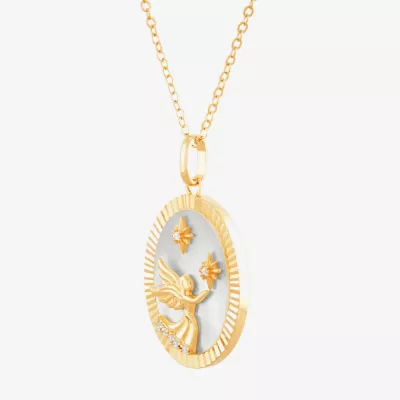 Womens White Mother Of Pearl 14K Gold Over Silver Round 18 Inch Pendant Necklace
