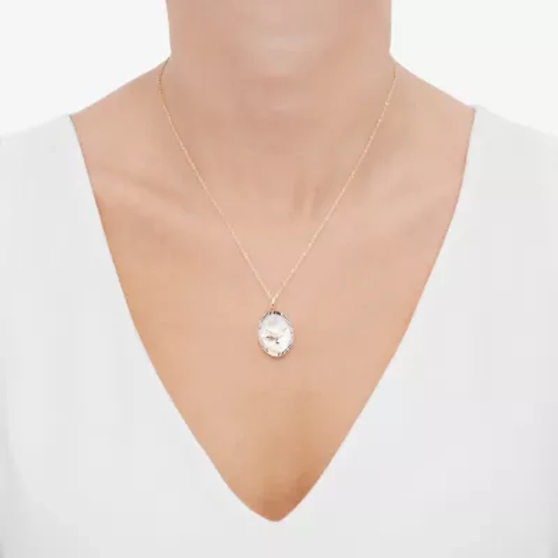 "Mom" Womens White Mother Of Pearl Sterling Silver Heart 18 Inch Pendant Necklace