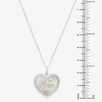 "Mom" Womens White Mother Of Pearl Sterling Silver Heart 18 Inch Pendant Necklace