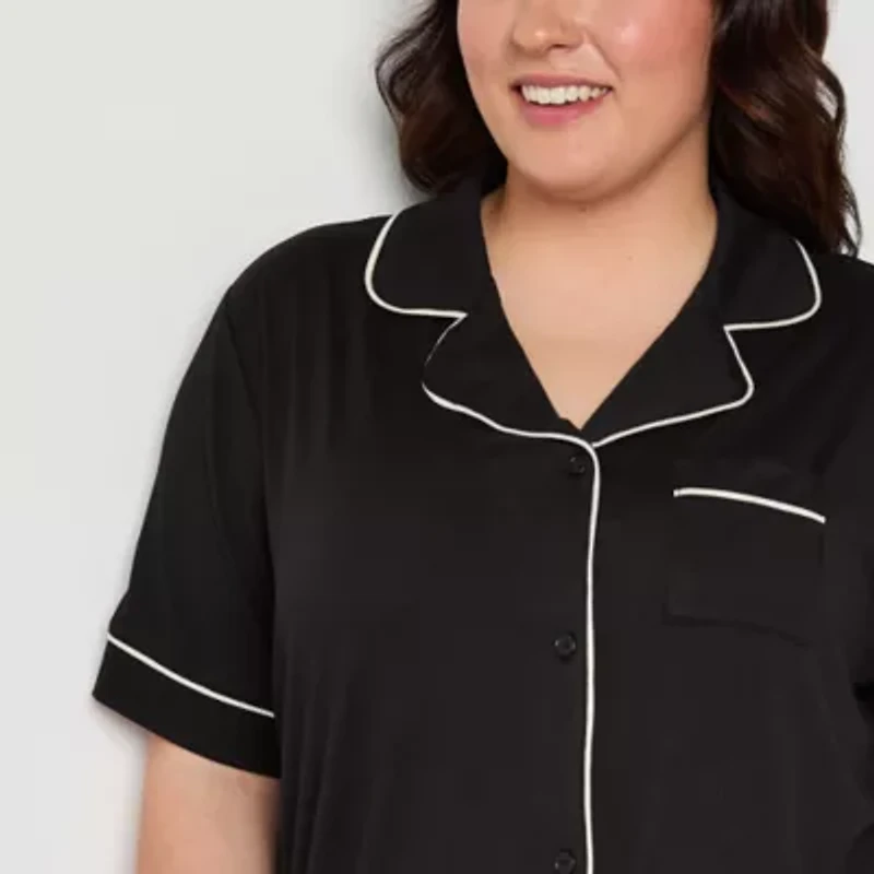 Ambrielle Womens Short Sleeve 2-pc. Plus Pajama Sets