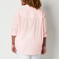 Gloria Vanderbilt® Plus Womens Long Sleeve Regular Fit Button-Down Shirt