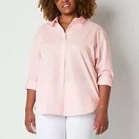 Gloria Vanderbilt® Plus Womens Long Sleeve Regular Fit Button-Down Shirt