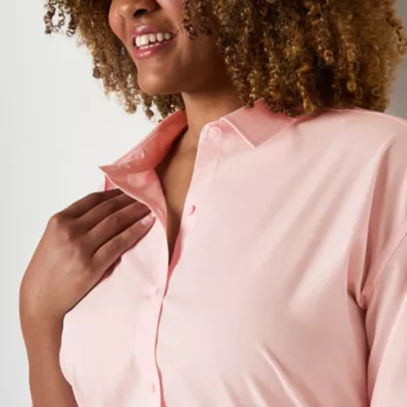 Gloria Vanderbilt® Plus Womens Long Sleeve Regular Fit Button-Down Shirt