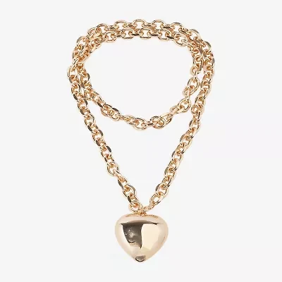 Bijoux Bar Gold Tone Womens Heart 34 Inch Pendant Necklace