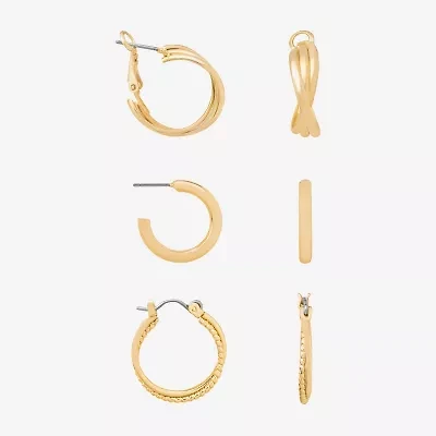 Bijoux Bar Delicates Gold Tone Womens Stainless Steel 3 Pair Earring Set