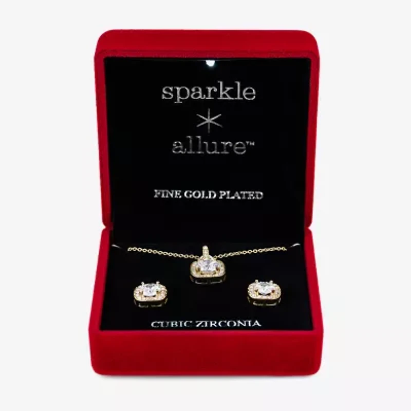Sparkle Allure Light Up Box Womens Cubic Zirconia 10K Gold Over Brass Square 2-pc. Jewelry Set