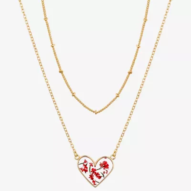 Footnotes Womens 10K Gold Over Brass Heart 16 Inch Pendant Necklace