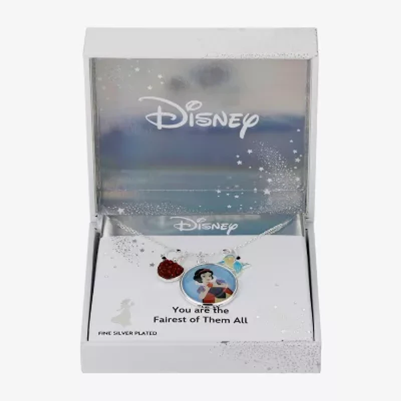 Disney Classics Womens Red Crystal Pure Silver Over Brass 16 Inch Pendant Necklace