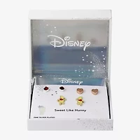Disney Classics Womens Red Crystal 10K Tri-Color Gold Over Brass Heart Winnie The Pooh 3 Pair Earring Set